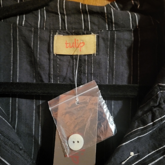 Tulip Black & White Pin Stripe Lagenlook Cotton Collared Shirt Size XLarge NEW - Picture 6 of 8